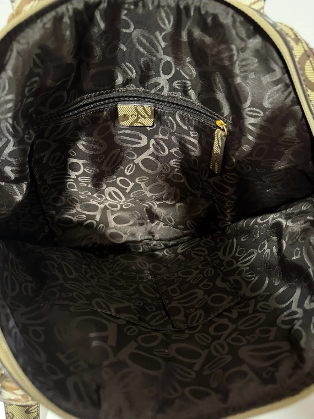 Large Bebe Brown Leather Tote with Monogram Trim
